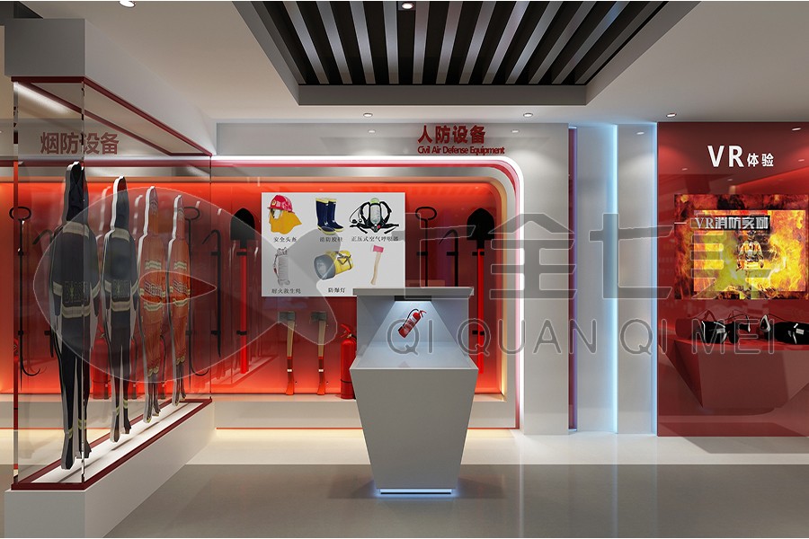 安全展馆策划,安全粮食安全展厅施工效果图,人防安全教育宣传馆施工